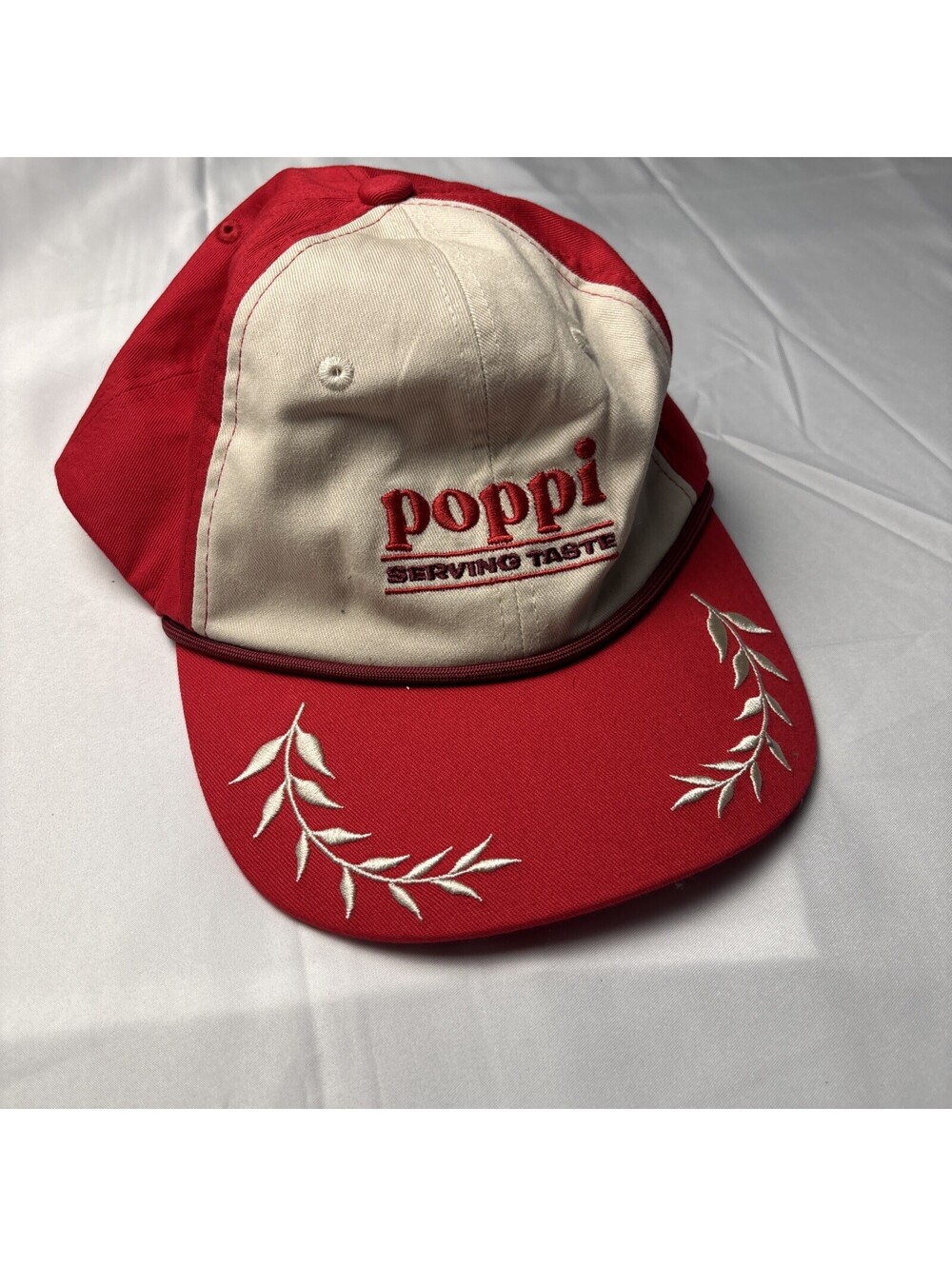 Poppi Serving Taste Cap Snapback Hat Red Ivory Cotton
